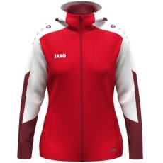 JAKO Jas met kap dames rood/wit/donkerrood